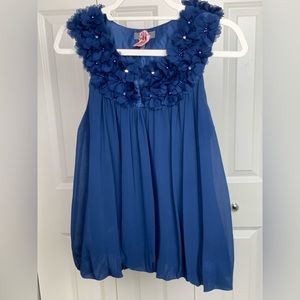 GRACIA Blue Sleeveless with 3-D Flowe Detail
